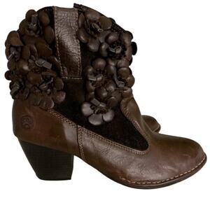 Lobo Solo Women's Ankle Boots Genuine Bovine Leather Flower Design Size 6
